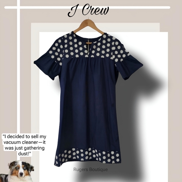 🌿J Crew Womens size 2 Dress Back Zip Ruffle Sleeve Navy Blue White Fring - Picture 10 of 10